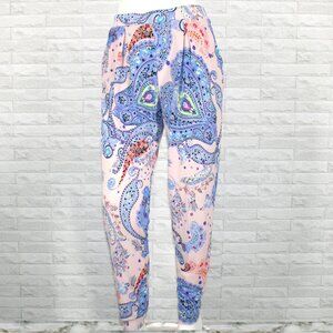 EXPRESS Joggers Pants Paisley Jersey Pleated Loungewear Floral Boho Blue Small